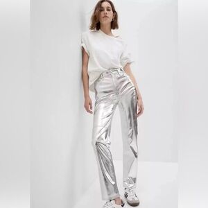 GAP Cheeky Straight High Rise Silver Metallic Vegan Leather Pants 29/8 Regular